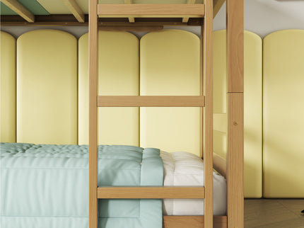 Twin Over Twin Over Twin Triple Bunk Bed With 2 Built In Ladders, Guardrails - Natural
