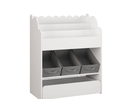 Bookshelf With Storage Bins And Drawer, Multi Functional Book Organizer For Toddlers - White
