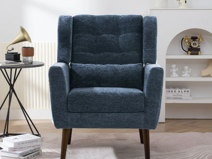 Modern Accent Chair, Arm Chairs For Living Room, Upholstered Mordern Armchair, Comfy Soft Padded Lounge Chair In Small Space, Bedroom, With Pillow, Solid Wood Leg