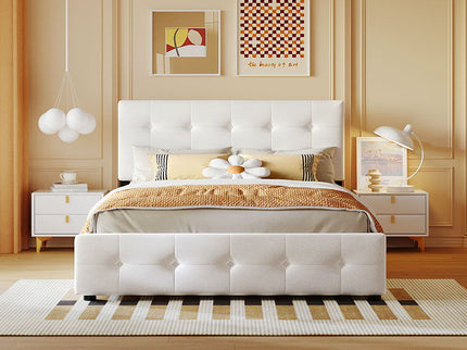 Upholstered Platform Bed With Classic Headboard And Drawers, No Box Spring Needed