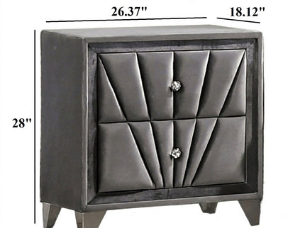 Nightstand, 2 Drawer Upholstered Frame - Gray
