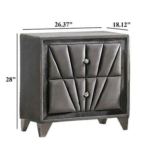 Nightstand, 2 Drawer Upholstered Frame - Gray