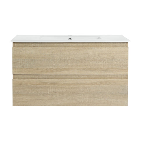 Wall Mounted Bathroom Vanity & Sink, 2 Soft Close Drawers