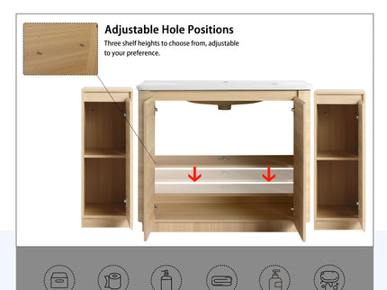 Freestanding Bathroom Vanity With Sink, 2 Small Storage Cabinets, Soft Close Doors