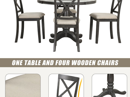 5 Pieces Dining Table And Chairs Set For 4 Persons, Kitchen Room Solid Wood Table With 4 Chairs