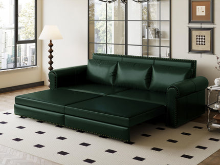 3 In 1 Convertible Sleeper Sofa With Nailhead Trim & Rolled Arm