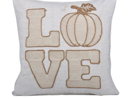 Love Pumpkin Embroidered Throw Pillow - Natural