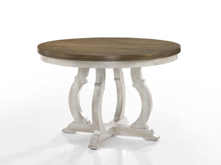 Havanna - 5 Piece Wide Round Dining Table With Off White Chairs (Set of 5) - Vintage Walnut