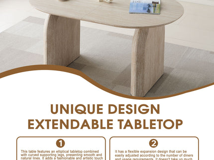 Oval Extendable Dining Table With Dual Pillar Design - Off White