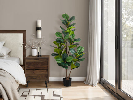 49" Tall, Artificial Plant, Fiddle Tree, Indoor, Faux, Fake, Floor, Greenery, Potted, Real Touch, Decorative - Green / Black
