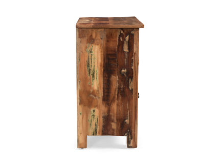 Recycled Wood Side Table With Drawer And Door - Natural