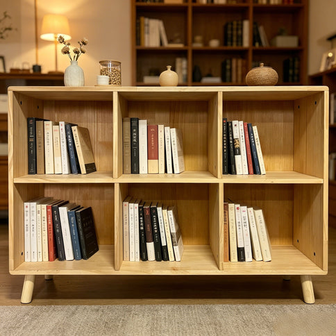 6 Cube Storage Shelf, Freestanding Open Bookcase With Legs Cubby Organizer For Living Room - Natural Wood