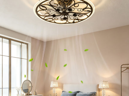 Flower Caged Ceiling Fan With LED Light And Remote Control - Matte Black