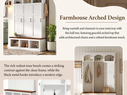 Classic Arched Design Hall Tree With 3 Hidden Storage