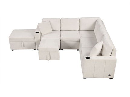 Sectional Sofa Convertible Pull-Out Sofa Bed With A Movable Storage Ottoman For Living Room