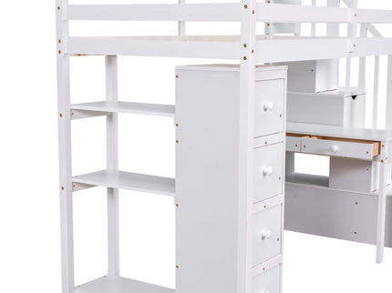 Loft Bed With Storage Drawers, Desk And Stairs With Shelves