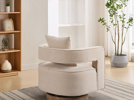 Swivel Accent Open Back Barrel Chair With Weathered Base