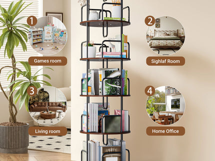 Rotating Bookshelf Tower 5 Tier Spinning 360 Degree Revolving Storage Shelf
