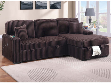 Convertible Sectional Upholstered Sleeper Sofa With Storage Chaise