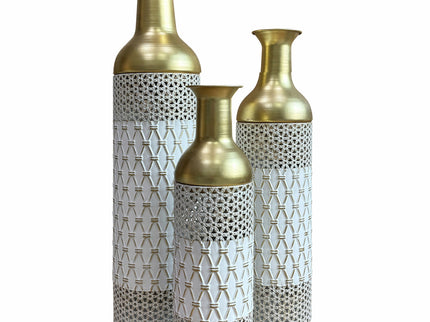 Tall Floor Vase Decorative Vase, Home Accent Decor (Set of 3) - White / Gold