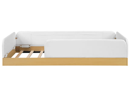 Twin Upholstered Platform Bed With Guardrail And Storage Bags - Natural
