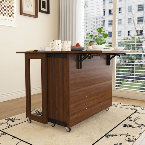 3 In 1 Foldable Side Table With 4 Storage Shelves