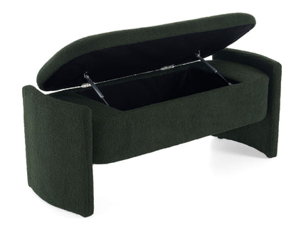 Elegant Long Shaped Storage Ottoman Bench, Boucle Material, Simple And Grand Design - Dark Green