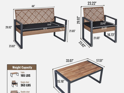 4 Piece Patio Furniture Set With Acacia Wood Table Top And Cushions