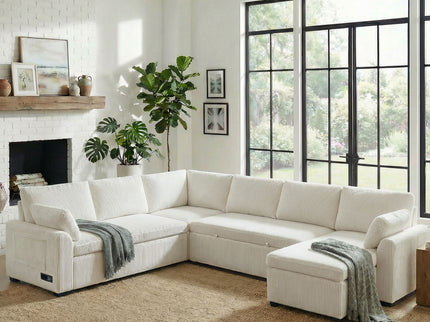 Convertible U-Shaped Sectional Sofa Bed With Reversible Chaise
