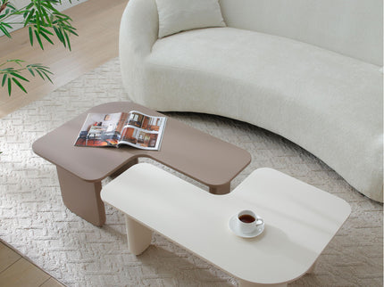 2 Pieces Modular Coffee Table Set, Free Combination - Khaki / White