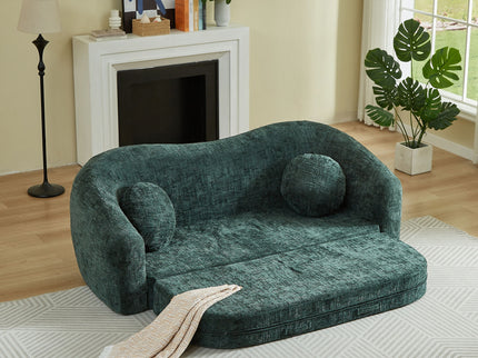 Curved Convertible Sofa, 2 In 1 Frameless Folding Sofa Bed With Pull Out Base And Deep Seat