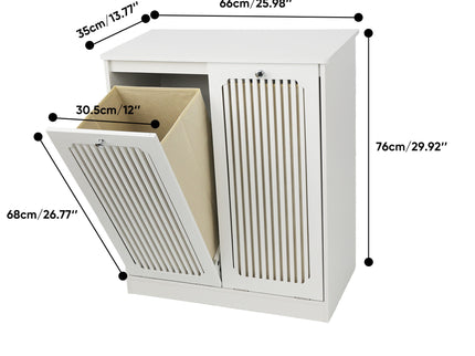 Louvered Flip Top Laundry Cabinet With Dual Fabric Baskets - White