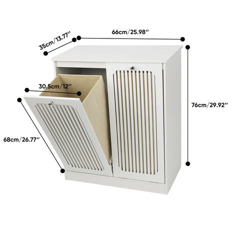 Louvered Flip Top Laundry Cabinet With Dual Fabric Baskets - White