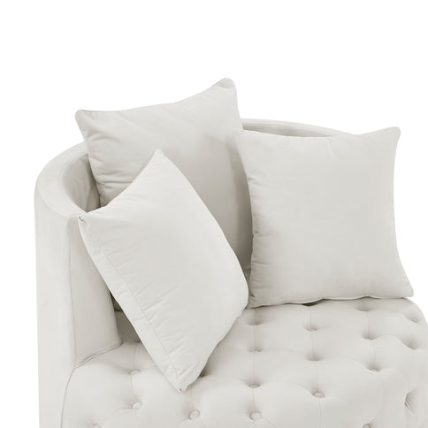 Modern Upholstered Swivel Chair With Button Tufted Design And Movable Wheels