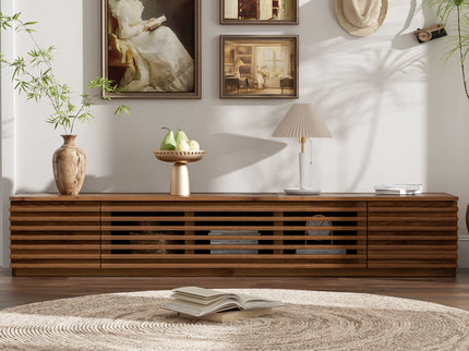 TV Stand For TVs, Entertainment Center With Cable Management And Soft Closing Hinges - Walnut