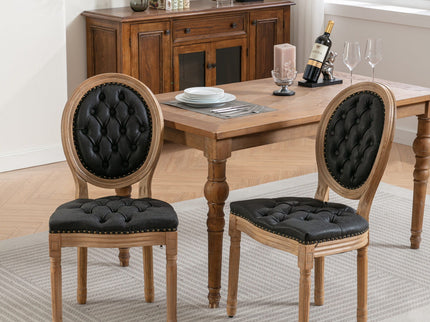 French Style Solid Wood Frame Antique Painting, Hand-Pulled Buckle Decoration Artificial Dining Chair With Nailhead Trim, Wood Legs