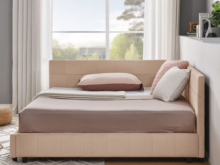 Mid-Century Storage Upholstered Tufted Bed Frame With Backrest And Armrests