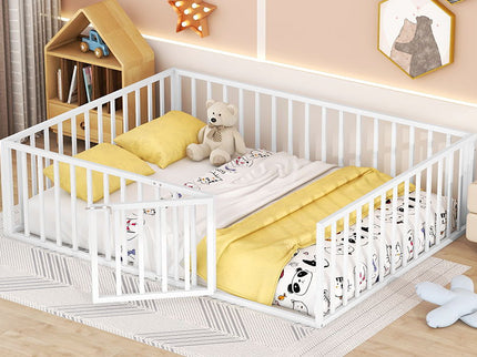 Metal Floor Bed Frame With Fence And Door