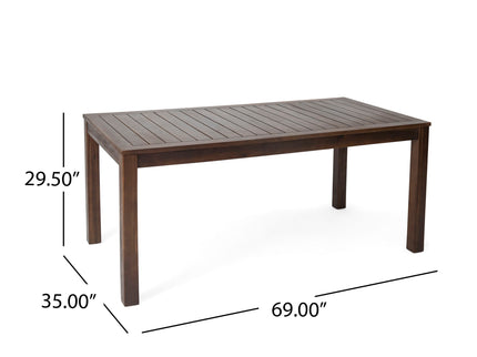 Acacia Wood Outdoor Dining Table With Slatted Top - Dark Brown