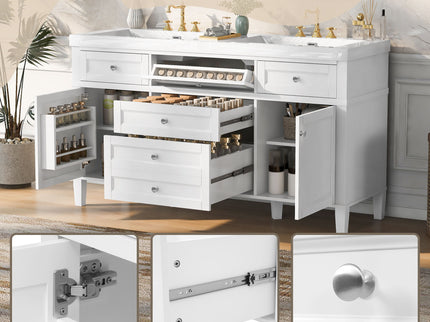 Bathroom Vanity With Double Sink, 3 Drawers, 2 Doors, Adjustable Shelves, Freestanding - White