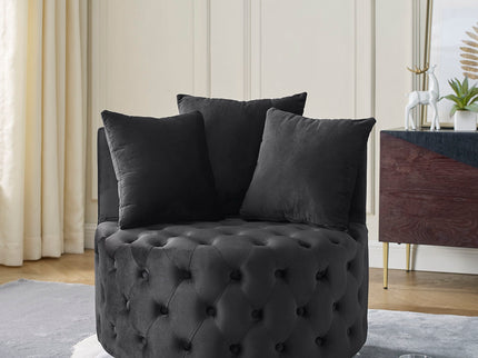 Modern Upholstered Swivel Chair With Button Tufted Design And Movable Wheels