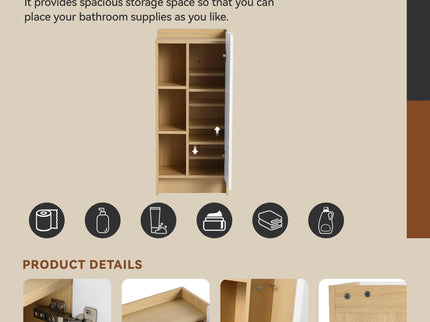 24" Bathroom Vanity With Sink & Side Cabinet, Vanity Set With Thin Edge Sink & Interchangeable Door Panels, Bathroom Storage - Black / Light Oak / White