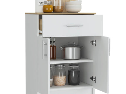 Pantry Organizer Cabinet One Drawer, Two Interior Shelves, Two Doors - White / Light Oak