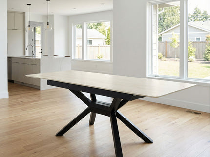 Rectangular Extendable Dining Table With Geometric X Frame, Kitchen Table For Dining Room - Beige