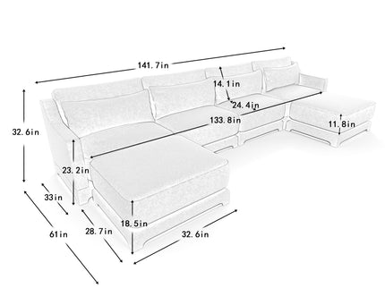 Stylish Sofa With Ottoman And Lumbar Pillows, Ergonomic Design