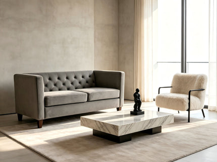 Button Tufted Loveseat, 2 Seater With Square Arm Couch For Living Room