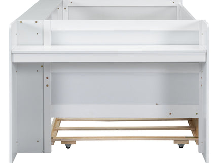 Twin Daybed With Drawers, Trundle, Headboard Storage, Study Desk, And USB Charging Station - White