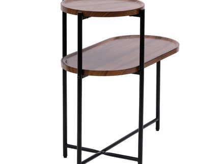 Round Coffee Table With Storage Tray 2 Tier Oval End Tables Wooden Small Side Table For Living Room