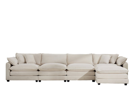 Modern Oversized Modular Cushion Sofa With Ottoman, Low Back, Deep Seating Sofa Set