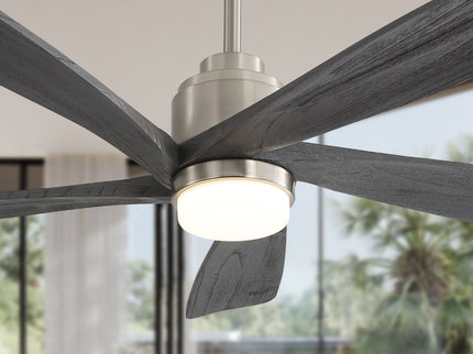 Modern Ceiling Fan With Dimmable LED Light 5 Solid Wood Blades Remote Control Reversible Dc Motor With Smart App Control - Nickel